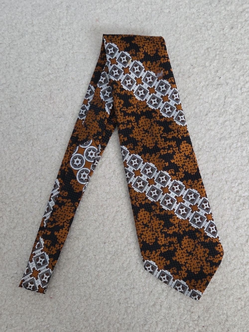 Vintage Dior Brown, Black White & Bronze Patterned Men's Tie